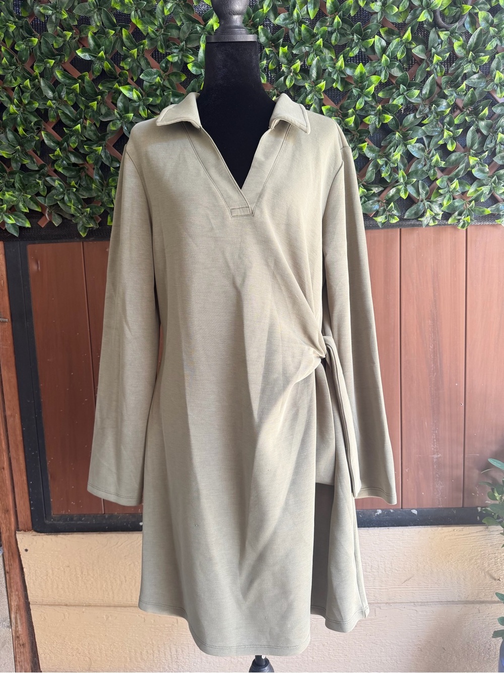 Cable & Gauge Olive Wrap-Detail Long Sleeve Dress